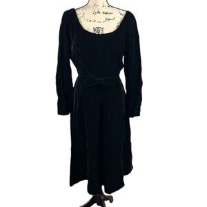 VINTAGE Crushed Velvet Bow Midi Dress Size M/L